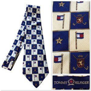 Tommy Hilfiger Mens Silk Necktie Nautical Flag & Crest Pattern Italy Old Money